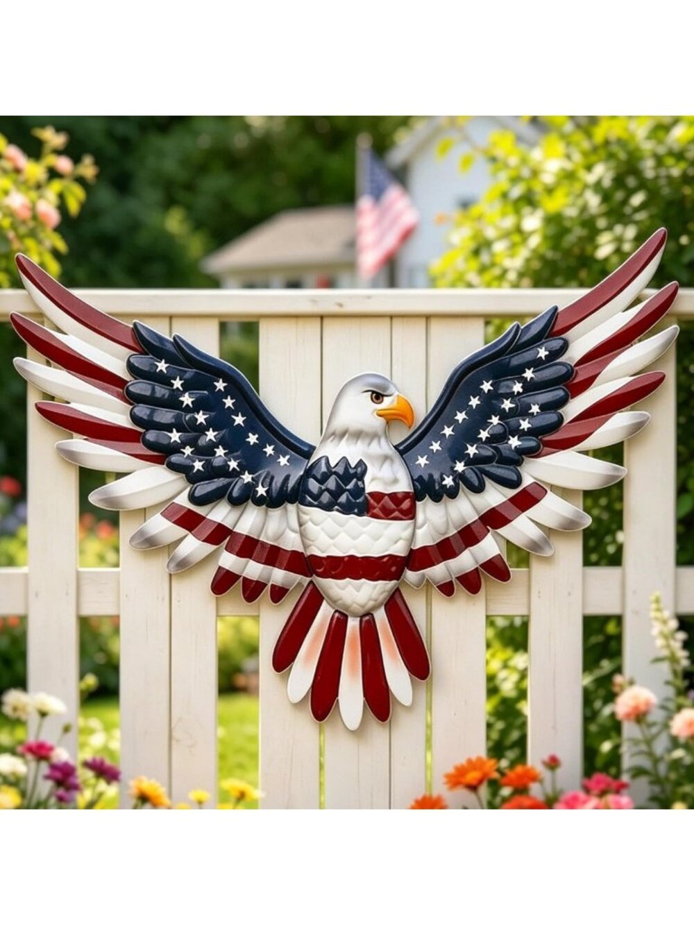 24” Bald Eagle Metal Wall Art - Large Patriotic American Flag Decor for Home